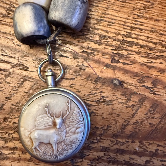made in Texas round top. Jewelry - Vintage Deer Pendant Necklace made from pocket watch